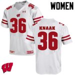Women's Wisconsin Badgers NCAA #36 Kobe Knaak White Authentic Under Armour Stitched College Football Jersey PP31V67ZO